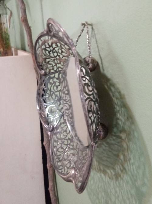 Repurposed vintage. Decorative mirror from epns frett work bowl.