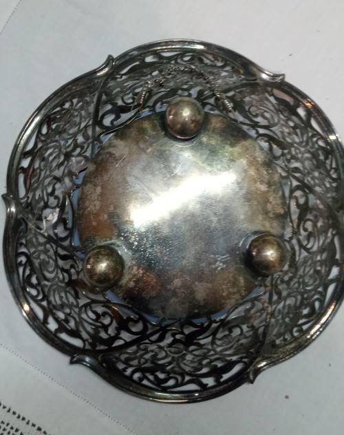 Repurposed vintage. Decorative mirror from epns frett work bowl.