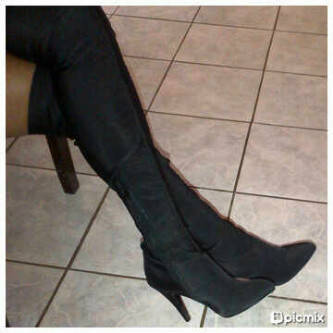 Black Tight Over-the-Knee High Boots (Size: 4) - Spring Sale