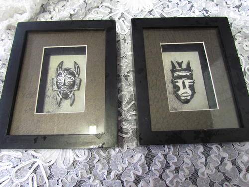A PAIR OF  AFRICAN BOXED WALL HANGINGS WITH MASKS!!