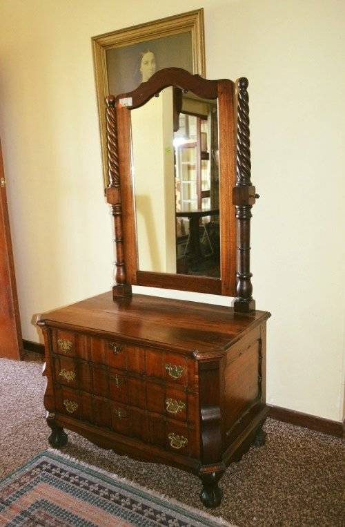 Antique solid Cape stinkwood cheval mirror with 3 draws