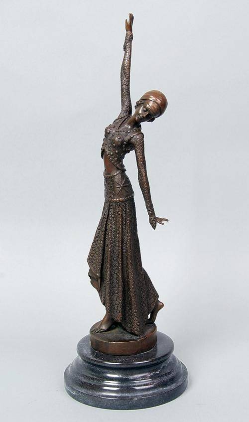 BRONZE SCULPTURE ART DECO LADY AFTER D.H.CHIPARUS