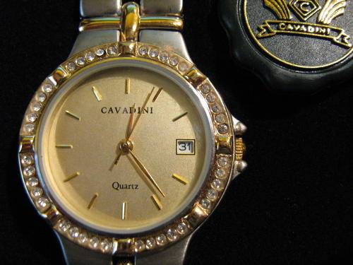 CAVADINI SILVER AND GOLD WITH SIMILI STONES LADIES DRESS WATCH