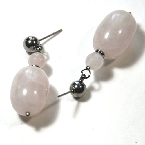 Atenea handmade Natural Rose quartz nugget earrings with stainless steel studs