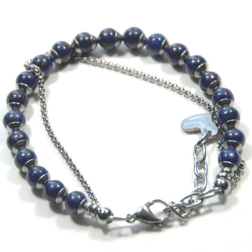 Atenea handmade Natural Lapis Lazul friendship bracelet with stainless steel chain