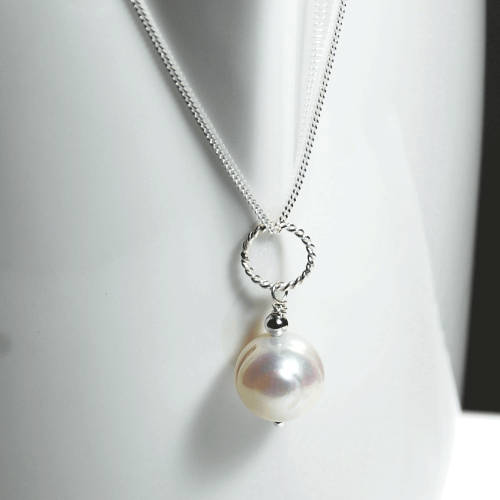 Atenea 925 Add a Dangle handmade 12-13mm White freshwater Pearl pendant on sterling silver