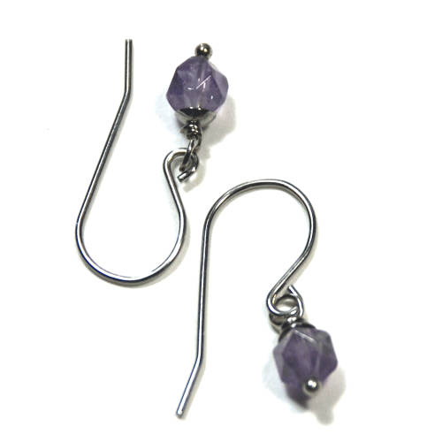Atenea handmade Single faceted Amethyst gemstone earrings on stainless steel earwire