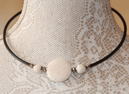 Atenea handmade Black silicon & white lava coin choker necklace