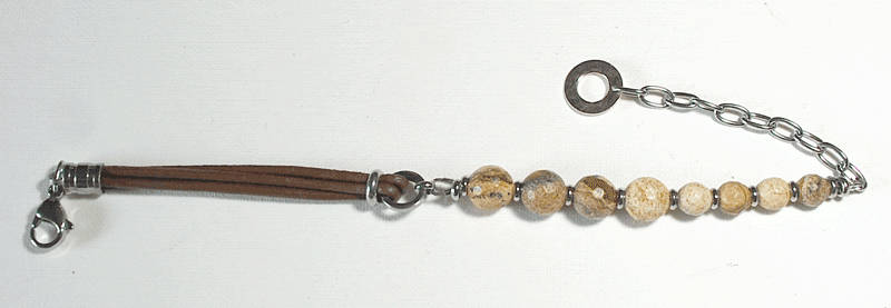 Atenea handmade Natural Picture Jasper bracelet with saddle brown leather
