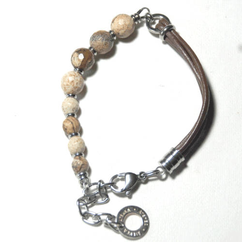 Atenea handmade Natural Picture Jasper bracelet with saddle brown leather