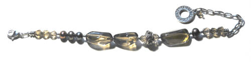 Atenea handmade Smoky Quartz bracelet with black diamond crystals
