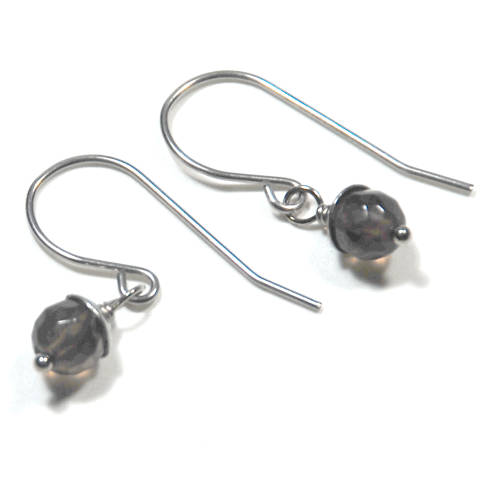 Atenea handmade Natural single smoky quartz gemstone on stainless steel earwire