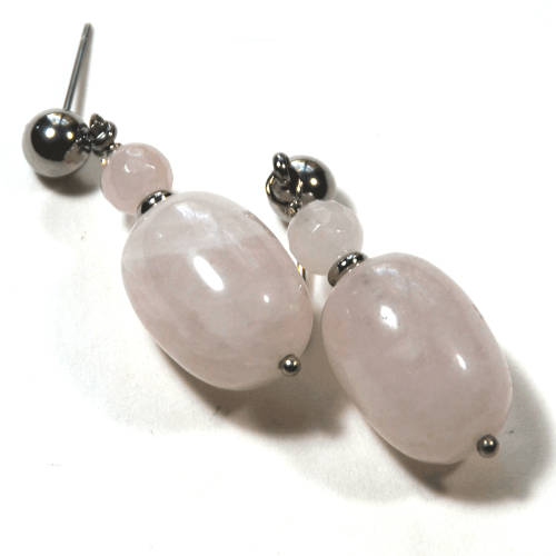 Atenea handmade Natural Rose quartz nugget earrings with stainless steel studs