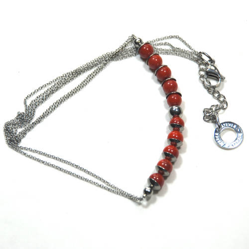 Atenea handmade Natural Red Coral necklace with stainless steel beadcaps, chain & clasp