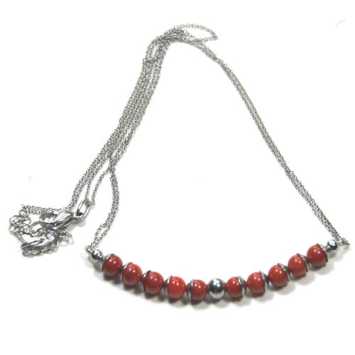 Atenea handmade Natural Red Coral necklace with stainless steel beadcaps, chain & clasp