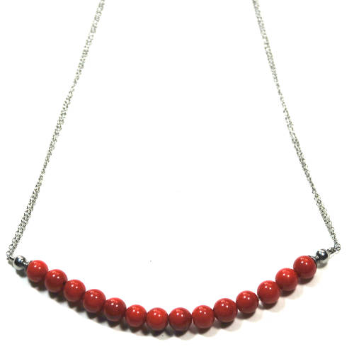 Atenea handmade Natural Red Coral micro necklace with stainless steel chain & clasp