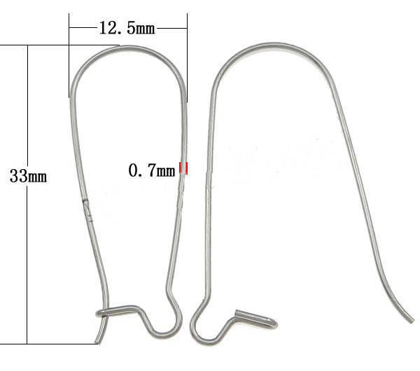 5 pairs * Stainless Steel Kidney Hook Ear wire, original color, 33x12.50x0.70mm thick