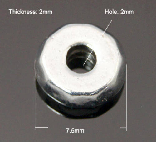 20 * Alloy spacer beads, Rondelle, Platinum colour, 7.5x3mm, hole 2mm