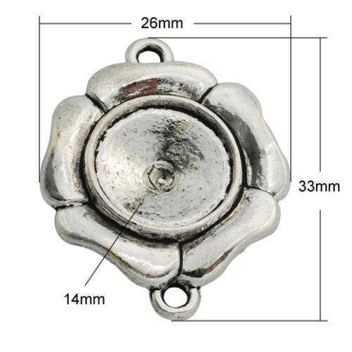 Alloy Connector Cabochon Settings, Flower, Antique Silver, tray 14mm