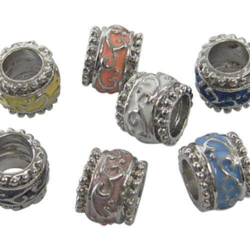 Alloy European Beads, Barrel, Platinum, Assorted Colors, fit European bracelet