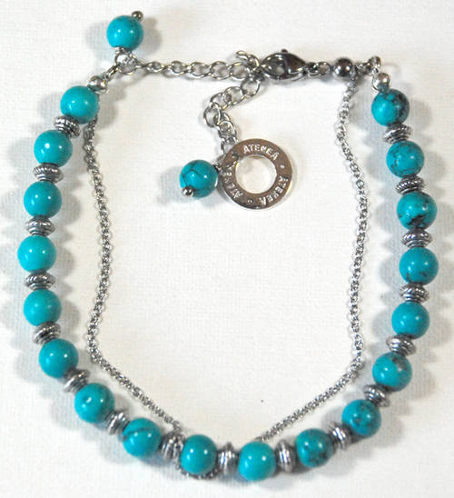 Atenea handmade turquoise friendship bracelet with tiny stainless steel chain & clasp