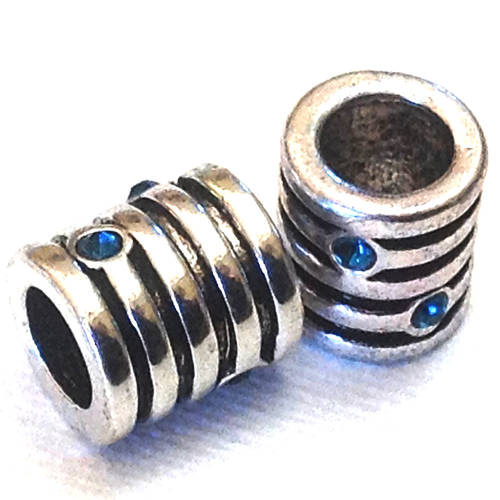 Alloy European Beads, Tube, antique silver, with rhinestone, 8.60x9.50x8.60mm, Hole:Approx 5.5mm