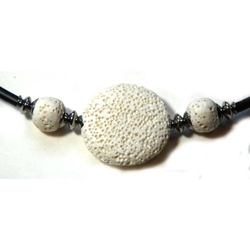 Atenea handmade Black silicon & white lava coin choker necklace