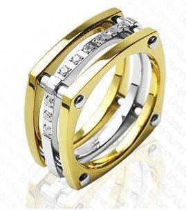 **GOLD IP TITANIUM SQUARE SHAPE DESIGN CZ INLAID BAND Size - 9