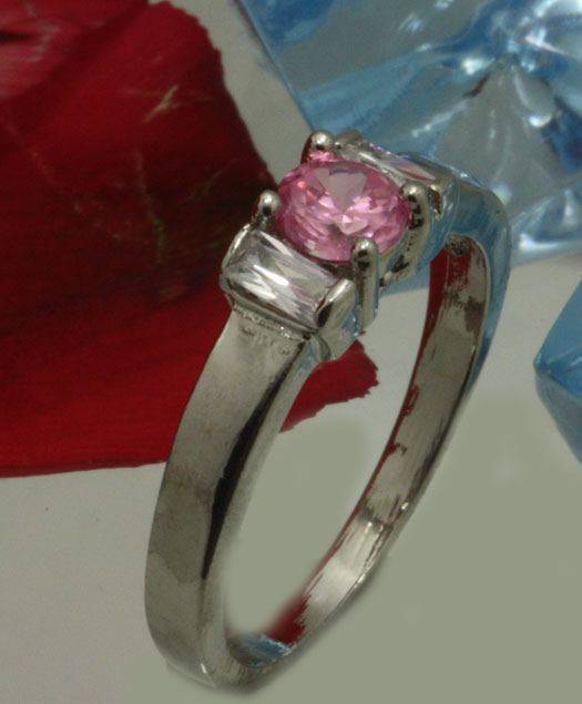 Simulated Pink Sapphire and Diamond Cocktail Ring Size 6