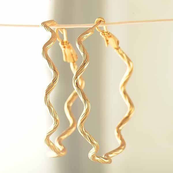 Lovely 9K Gold Filled ripple wave hoop earrings