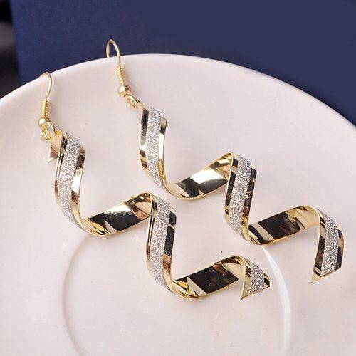 Women Retro Bead Twist Spiral Eardrops Long Dangle Hook Earrings