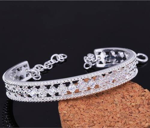 New 925 Sterling silver filled Ladies Delicate cuff bangle adorned with AAA genuine crystals