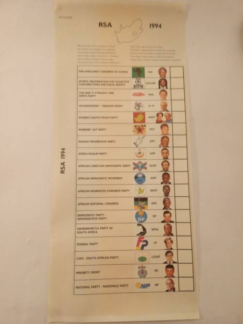 1994 SOUTH AFRICAN GENERAL ELECTION VOTING BALLOT PAPER