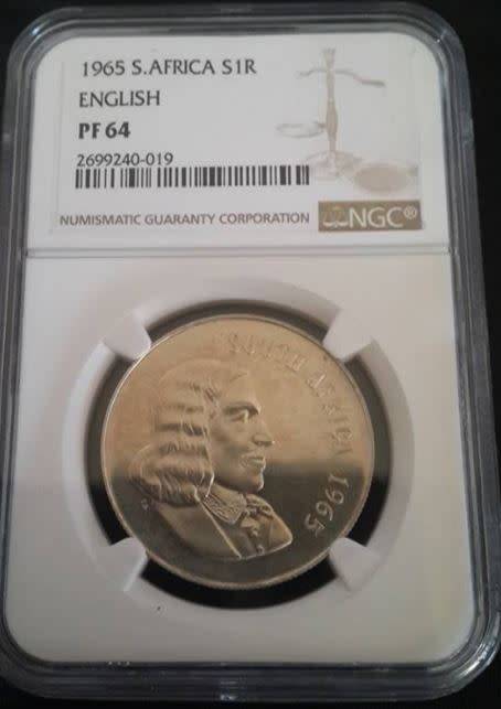 *** 1965 SA SILVER R1 - ENGLISH -  NGC GRADED PF64 ***