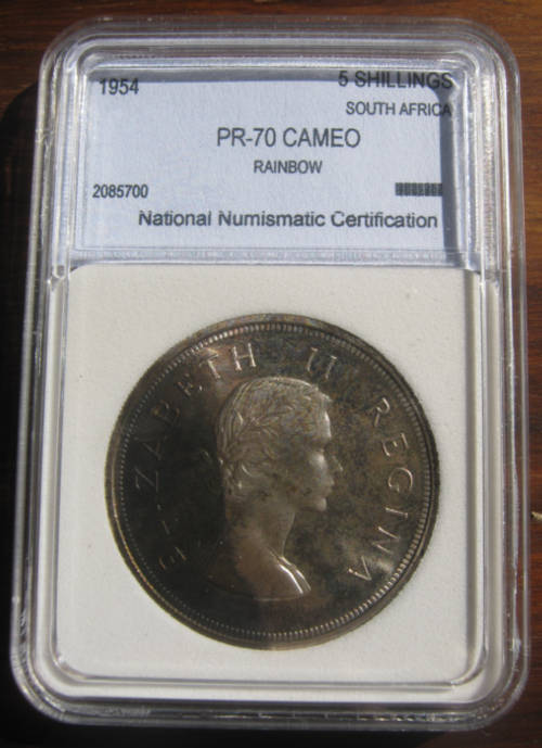 *** 1954 - UNION OF SA 5 SHILLING - NNC GRADED PF70 CAMEO ***