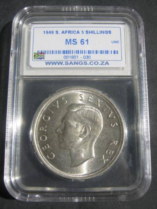 *** 1949 - UNION OF SA 5 SHILLING - UNCIRCULATED - SANGS GRADED MS61 ***