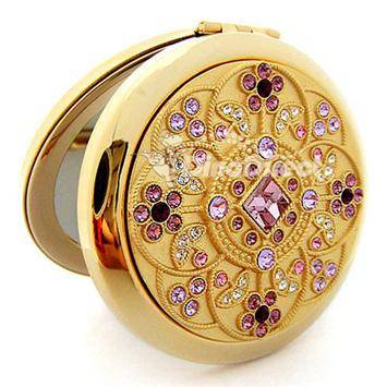 Round Compact Mirror with Gemstone Lid