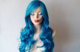 Ladies long curly wig (BLUE )