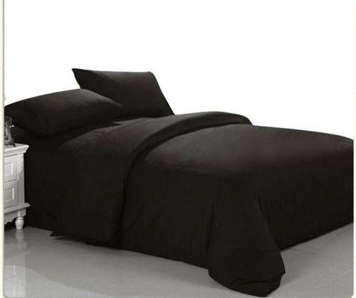 6 piece duvet cover set (Plain black)(queen)