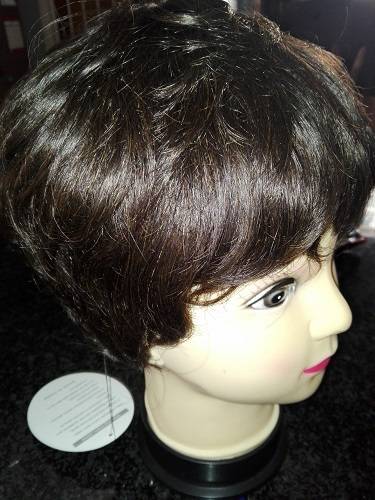 Human Hair Wig Short Cut brown adjustable straps stretchable cap same day dispatch