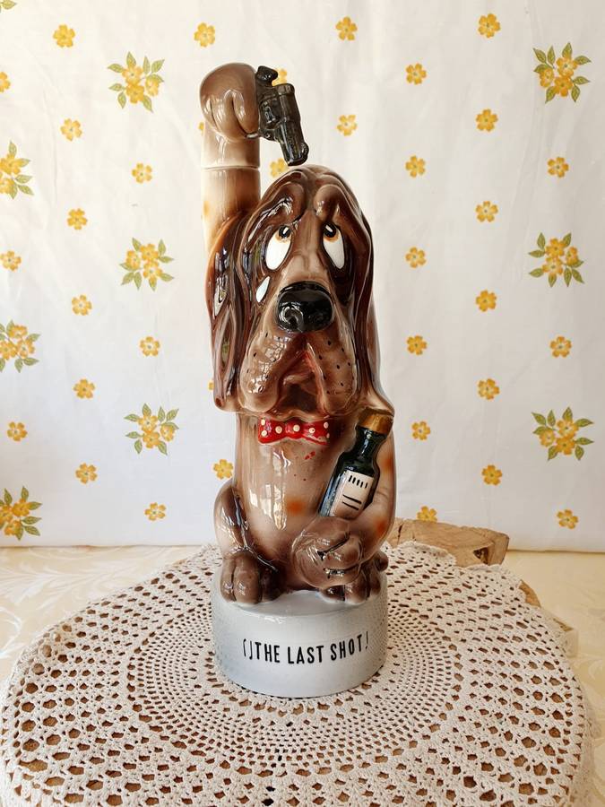 Vintage Large Basset Hound `The Last Shot` Ceramic Music Decanter