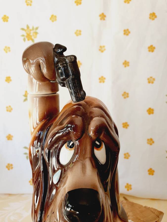 Vintage Large Basset Hound `The Last Shot` Ceramic Music Decanter