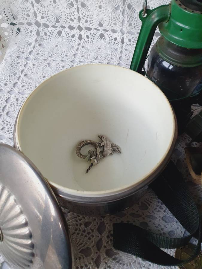 Vintage Ice Bucket, Oil Lantern, Army Water Bottle, Typo Mug & Bowl, Metal Coins and Light