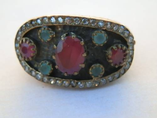 Sterling silver ruby, emerald and topaz ring, 11.9 g.