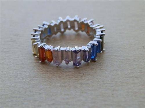 Spectacular solid sterling silverblue sapphire, amethyst and topaz ring - weight 4.26 g.