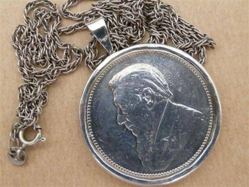 Antique 1896  Kruger 2 shilling coin sterling silver pendant on rope chain - weight 19.15 g.