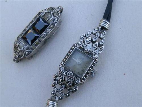 Amazing antique sterling silver Tosca lady's watch & watch case with stones - weight 24.8 g