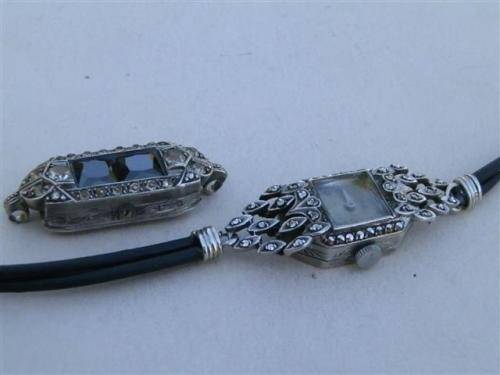 Amazing antique sterling silver Tosca lady's watch & watch case with stones - weight 24.8 g