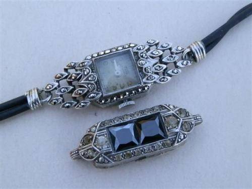 Amazing antique sterling silver Tosca lady's watch & watch case with stones - weight 24.8 g