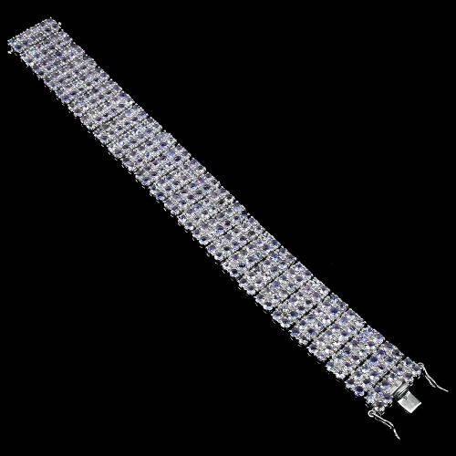 Exquisite 14 ct white gold over solid sterling silver bracelet with 298 natural Tanzanites, 54 g